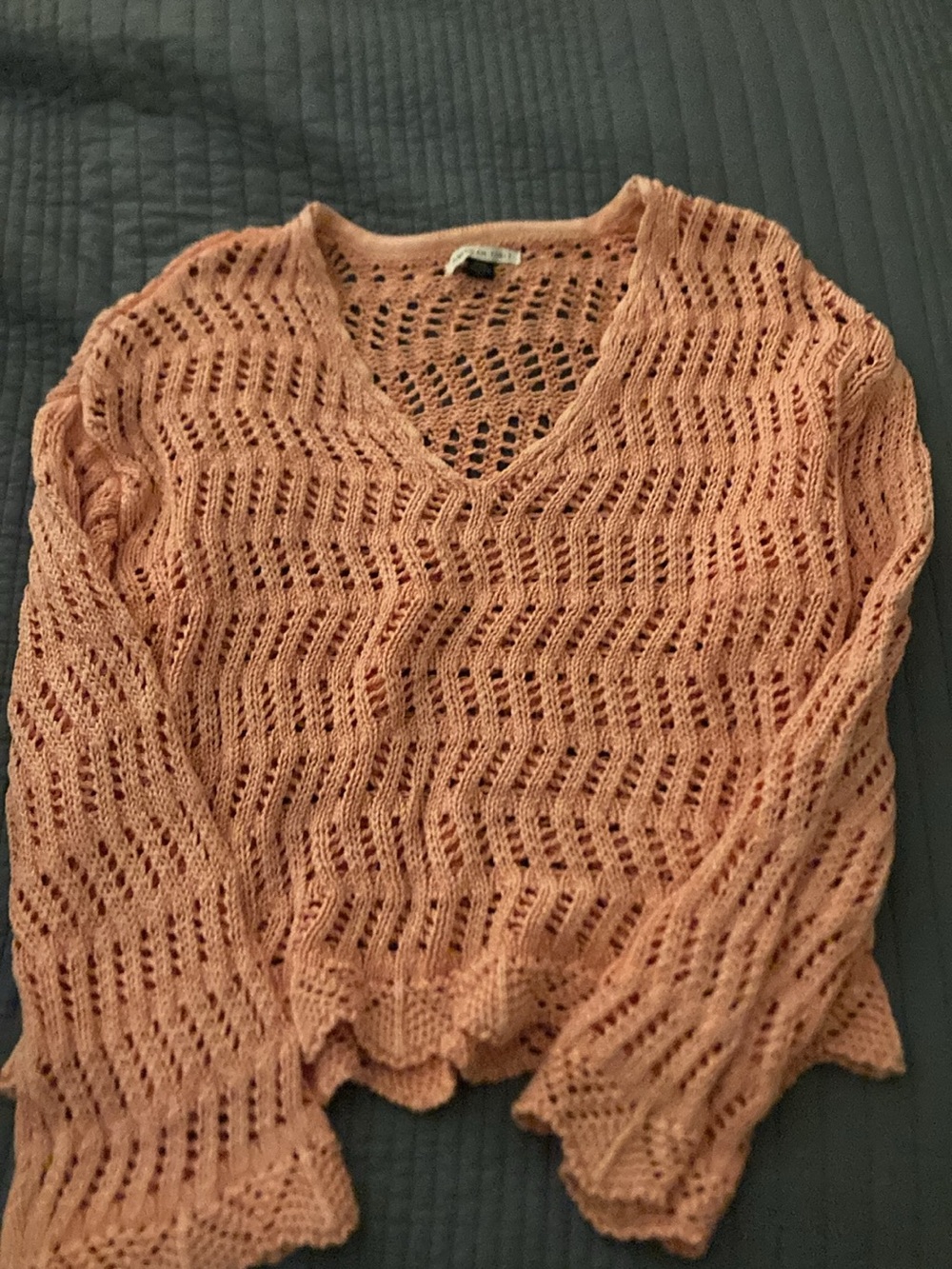 American Eagle Outfitters Peach Open-Knit V-Neck Sweater